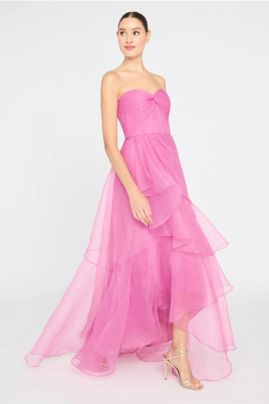 Theia Nicki Organza Strapless A Line Ruffle Gown Sweetheart Pink 14 NEW $745